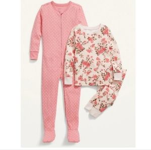 NWT Old Navy 3-Piece Pajama Set for Toddler & Baby Pink Dot 5T